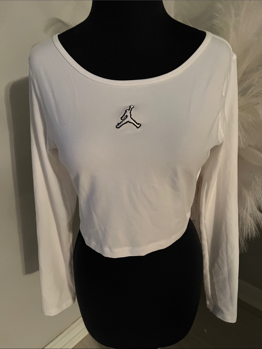 Jordan Women's White Long-Sleeve Cropped Tee with Jumpman